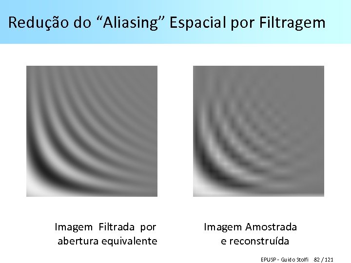 Redução do “Aliasing” Espacial por Filtragem Imagem Filtrada por Imagem Amostrada abertura equivalente e