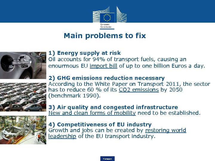 Main problems to fix 1) Energy supply at risk Oil accounts for 94% of