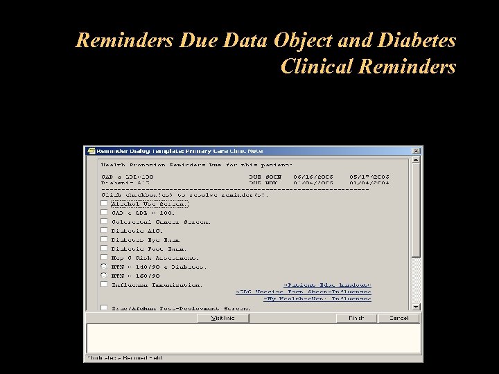 Reminders Due Data Object and Diabetes Clinical Reminders 