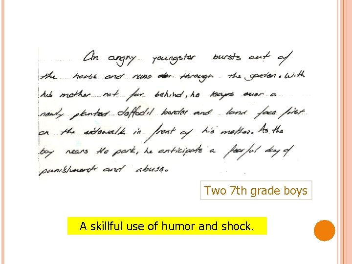 Two 7 th grade boys A skillful use of humor and shock. 