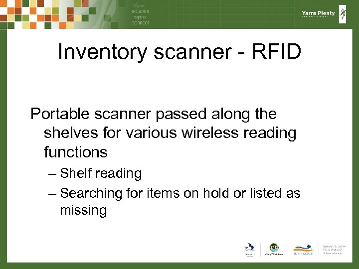 Inventory scanner - RFID Portable scanner passed along the shelves for various wireless reading