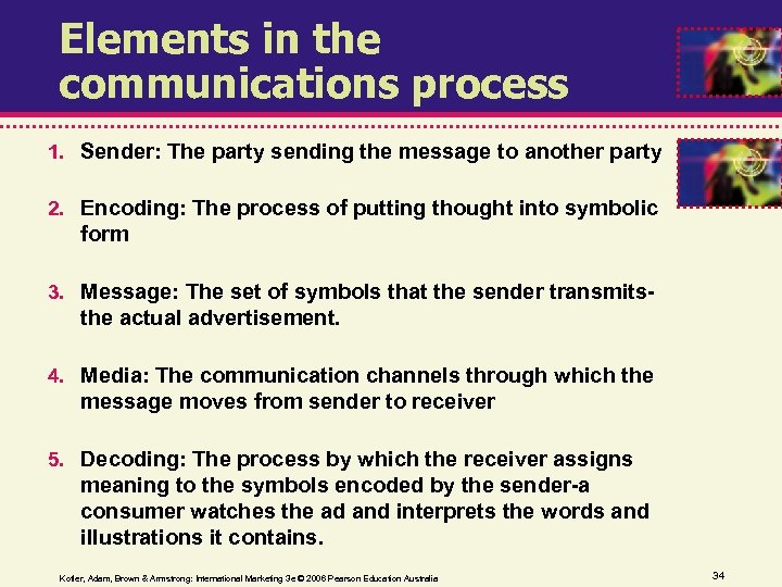 Elements in the communications process 1. Sender: The party sending the message to another