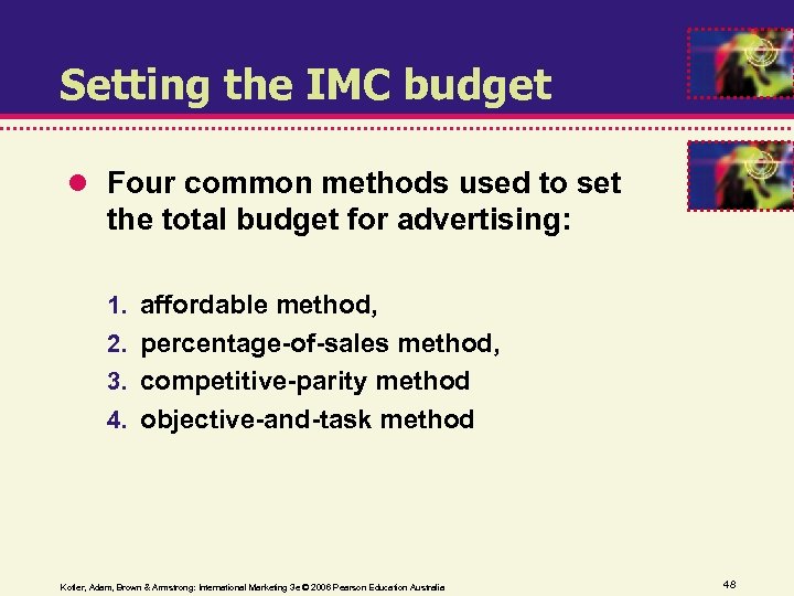 Setting the IMC budget Four common methods used to set the total budget for