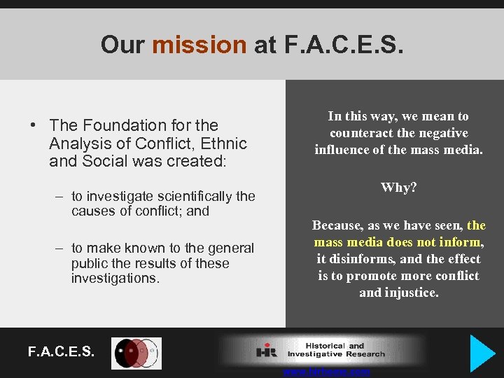 Our mission at F. A. C. E. S. • The Foundation for the Analysis