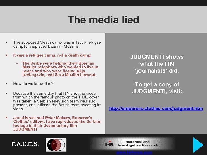 The media lied • The supposed ‘death camp’ was in fact a refugee camp