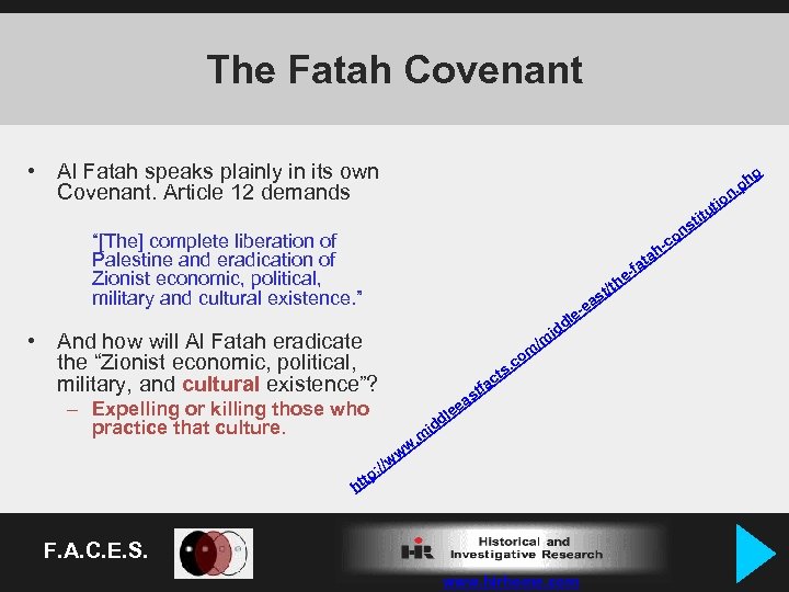 The Fatah Covenant • Al Fatah speaks plainly in its own Covenant. Article 12