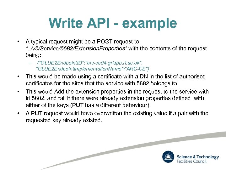 Write API - example • A typical request might be a POST request to