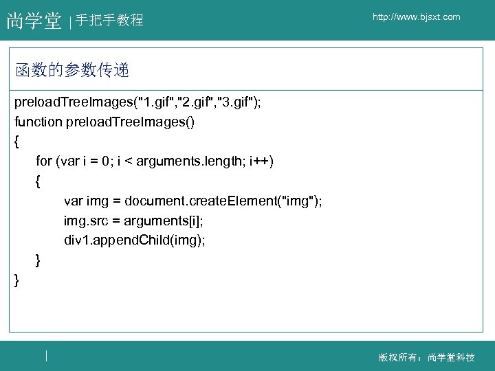 尚学堂 手把手教程 http: //www. bjsxt. com 函数的参数传递 preload. Tree. Images("1. gif", "2. gif", "3.