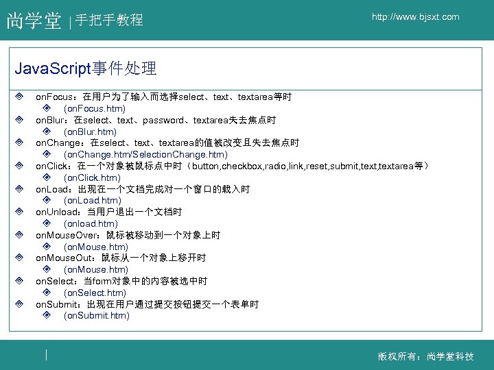 尚学堂 手把手教程 http: //www. bjsxt. com Java. Script事件处理 ³ ³ ³ ³ ³ on.
