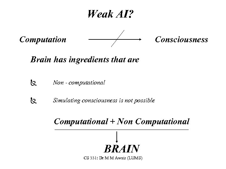 Weak AI? Computation Consciousness Brain has ingredients that are Ñ Non - computational Ñ