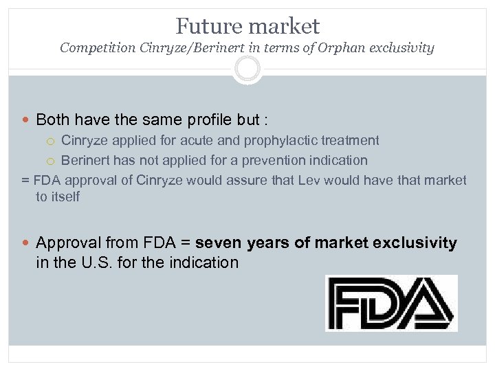 Future market Competition Cinryze/Berinert in terms of Orphan exclusivity Both have the same profile