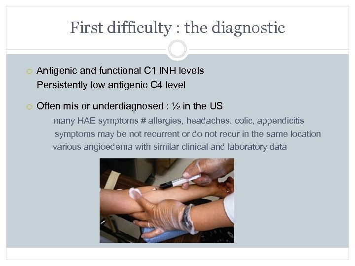 First difficulty : the diagnostic Antigenic and functional C 1 INH levels Persistently low