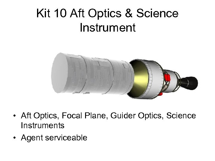 Kit 10 Aft Optics & Science Instrument • Aft Optics, Focal Plane, Guider Optics,