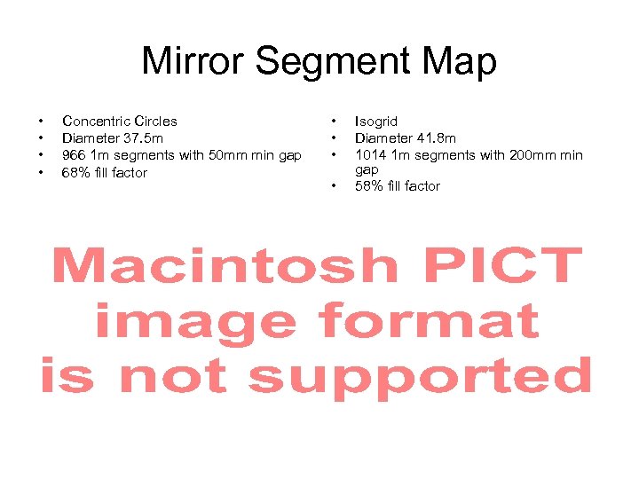 Mirror Segment Map • • Concentric Circles Diameter 37. 5 m 966 1 m