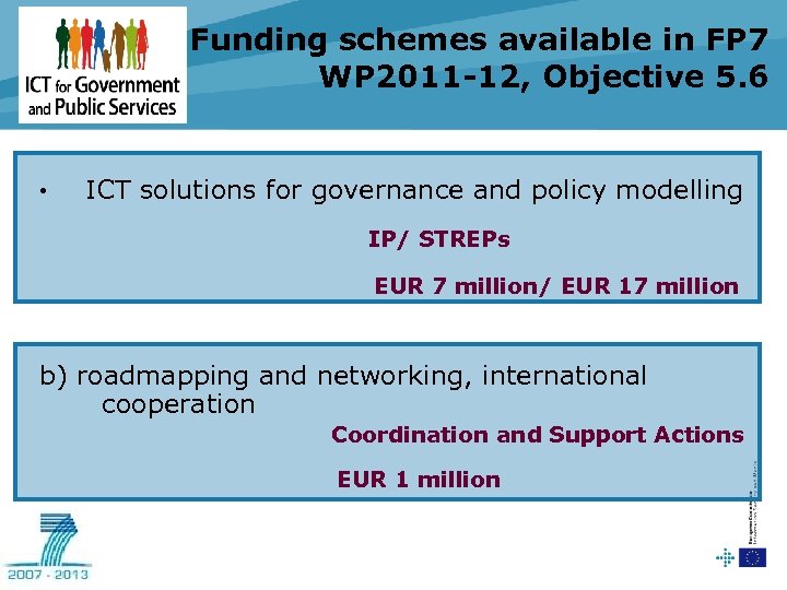 Funding schemes available in FP 7 WP 2011 -12, Objective 5. 6 • ICT