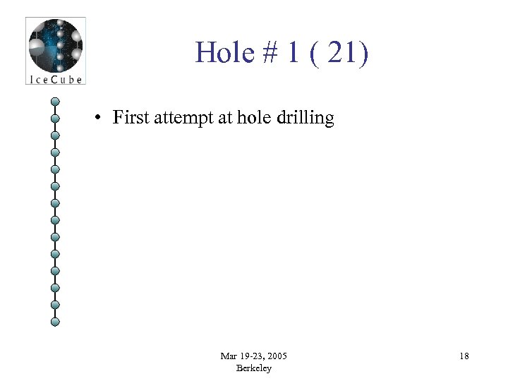 Hole # 1 ( 21) • First attempt at hole drilling Mar 19 -23,