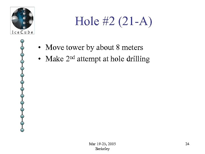 Hole #2 (21 -A) • Move tower by about 8 meters • Make 2