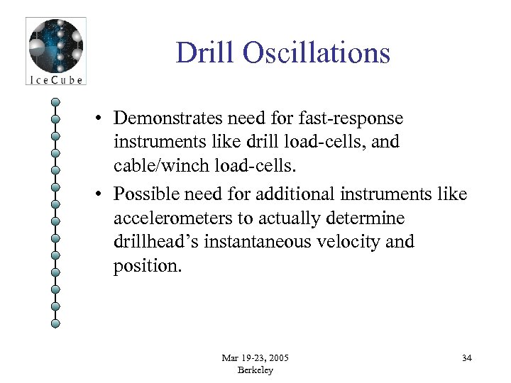 Drill Oscillations • Demonstrates need for fast-response instruments like drill load-cells, and cable/winch load-cells.