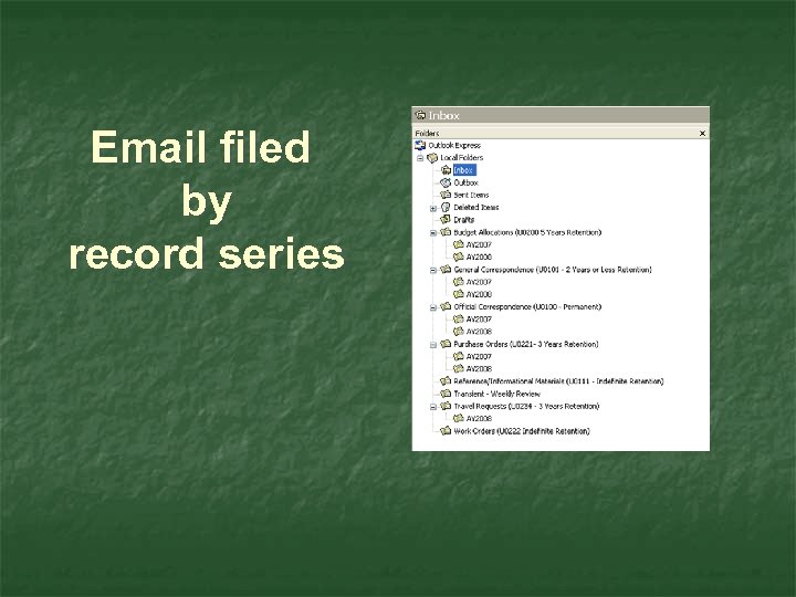 Email filed by record series 