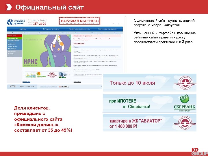 Официальный сайт Группы компаний регулярно модернизируется. Улучшенный интерфейс и повышение рейтинга сайта привели к