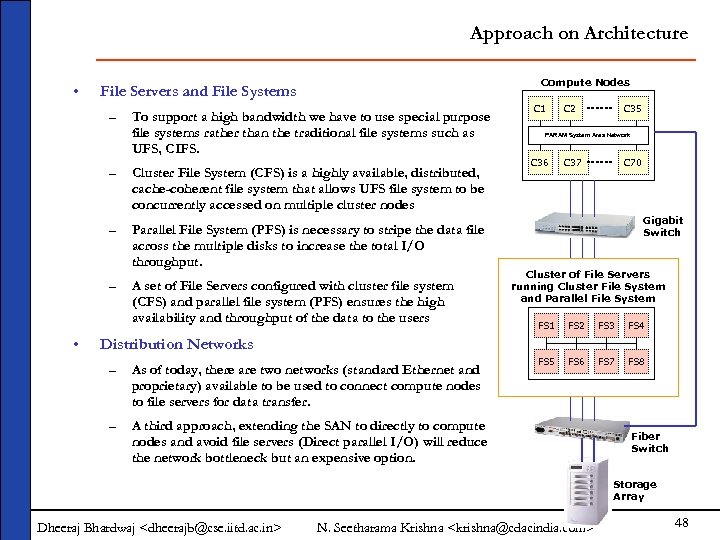 Approach on Architecture • Compute Nodes File Servers and File Systems – To support