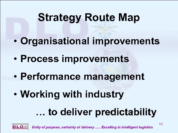Strategy Route Map • Organisational improvements • Process improvements • Performance management • Working