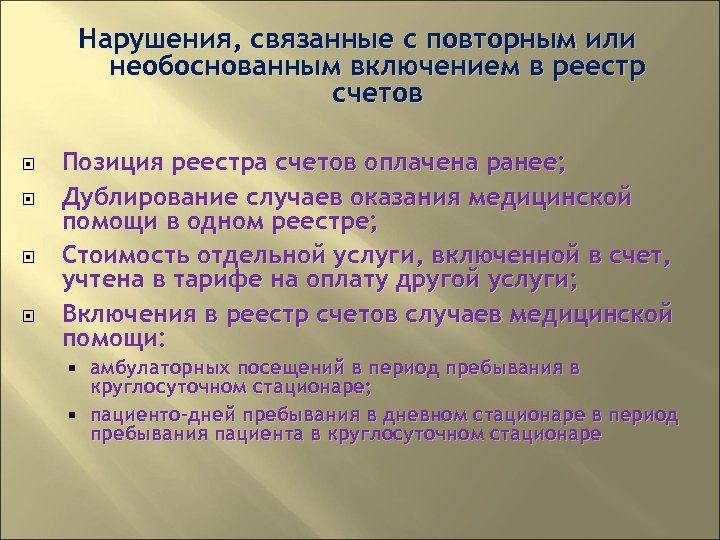 Нарушения, связанные с повторным или необоснованным включением в реестр счетов Позиция реестра счетов оплачена
