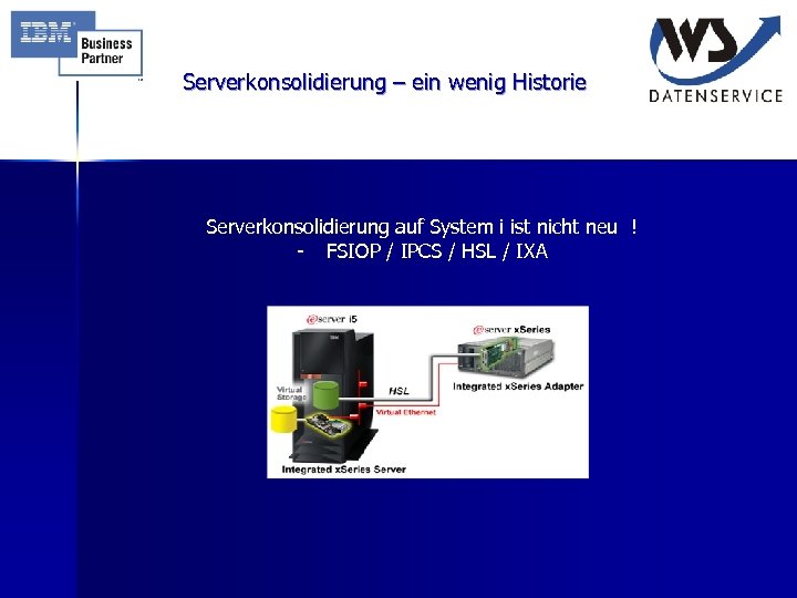 Serverkonsolidierung – ein wenig Historie Serverkonsolidierung auf System i ist nicht neu ! -