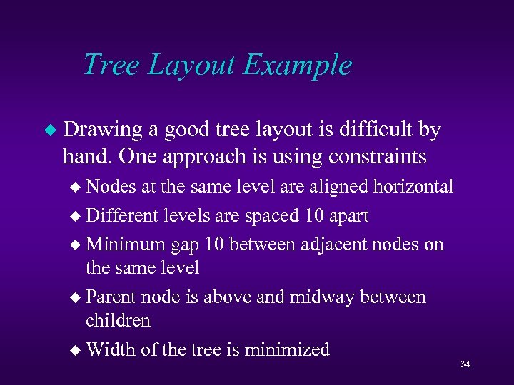Tree Layout Example u Drawing a good tree layout is difficult by hand. One