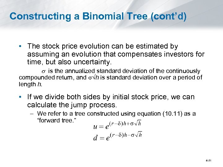 Constructing a Binomial Tree (cont’d) • The stock price evolution can be estimated by