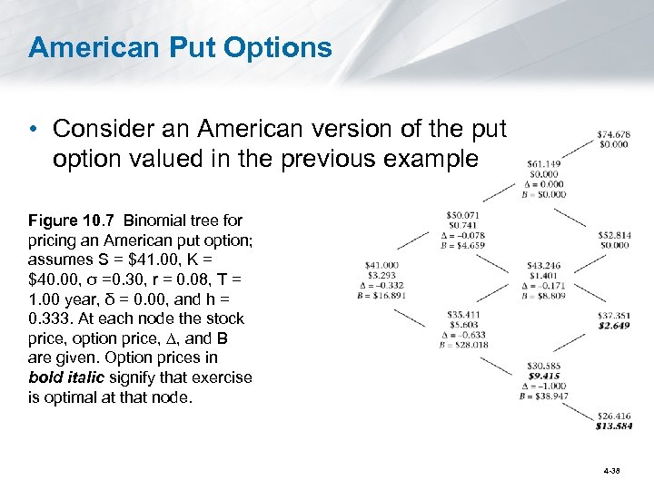 American Put Options • Consider an American version of the put option valued in