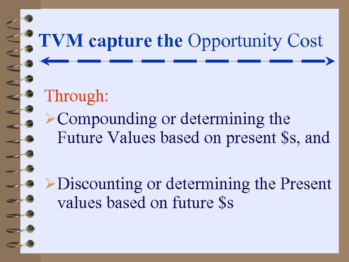 TVM capture the Opportunity Cost Through: ØCompounding or determining the Future Values based on