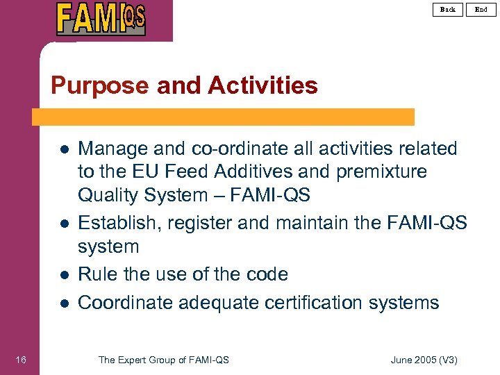 Back Purpose and Activities l l 16 Manage and co-ordinate all activities related to
