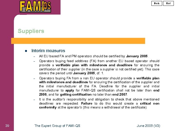 Back Suppliers l Interim measures – – 39 All EU based FA and PM