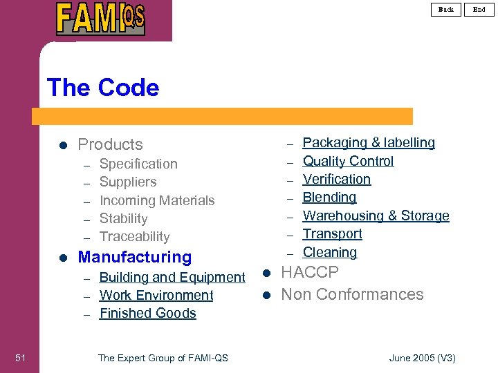 Back The Code l Products – – – l – Specification Suppliers Incoming Materials