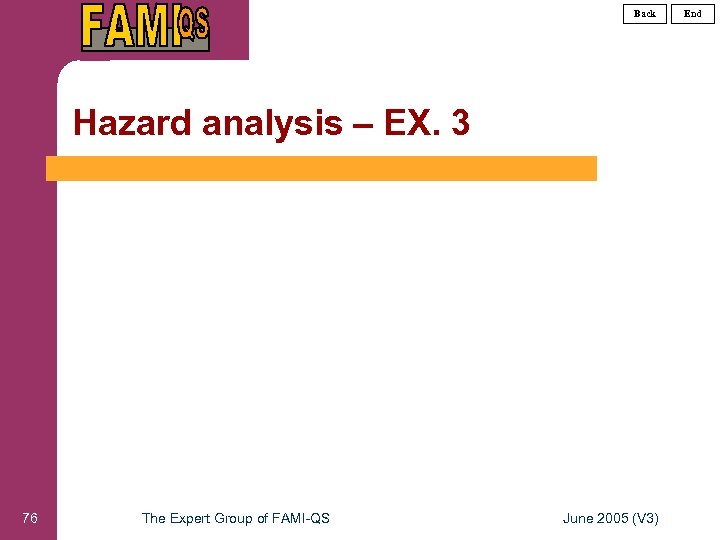 Back Hazard analysis – EX. 3 76 The Expert Group of FAMI-QS June 2005