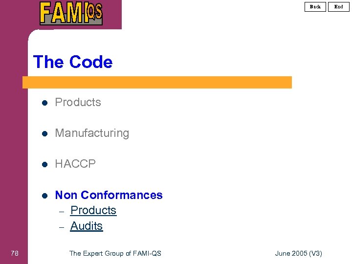 Back The Code l l Manufacturing l HACCP l 78 Products Non Conformances –