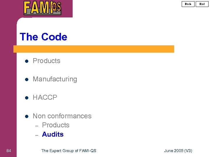 Back The Code l l Manufacturing l HACCP l 84 Products Non conformances –