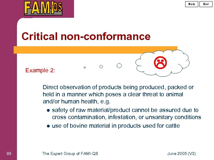 Back Critical non-conformance Example 2: Direct observation of products being produced, packed or held