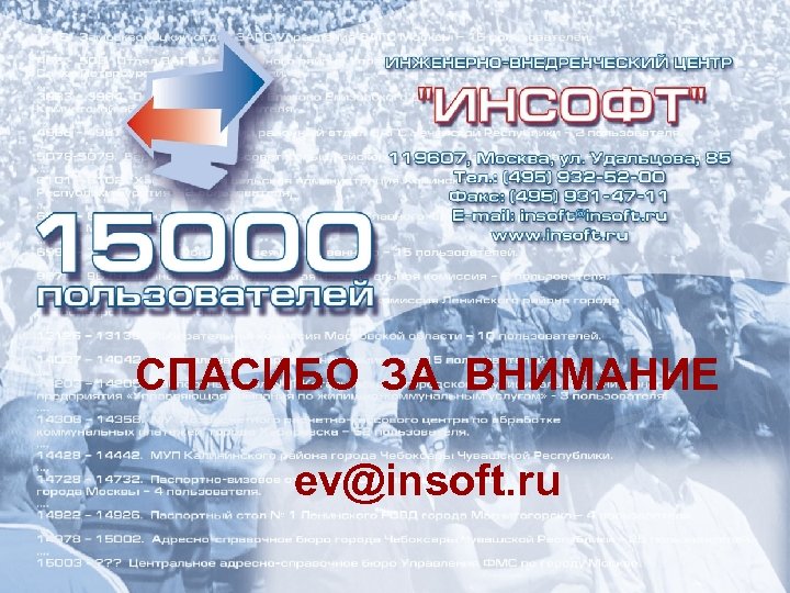 СПАСИБО ЗА ВНИМАНИЕ ev@insoft. ru 