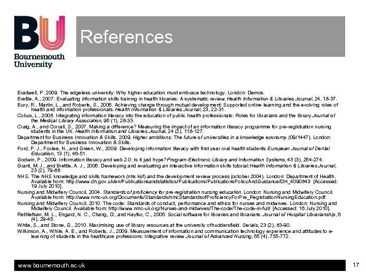 References Bradwell, P. 2009. The edgeless university: Why higher education must embrace technology. London: