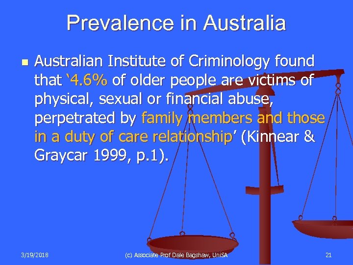 Prevalence in Australian Institute of Criminology found that ‘ 4. 6% of older people