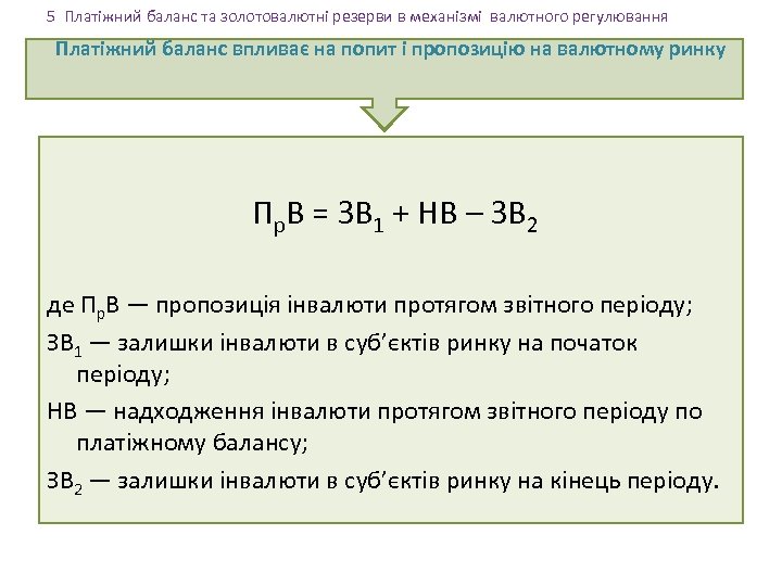 5 Платіжний баланс та золотовалютні резерви в механізмі валютного регулювання Платіжний баланс впливає на