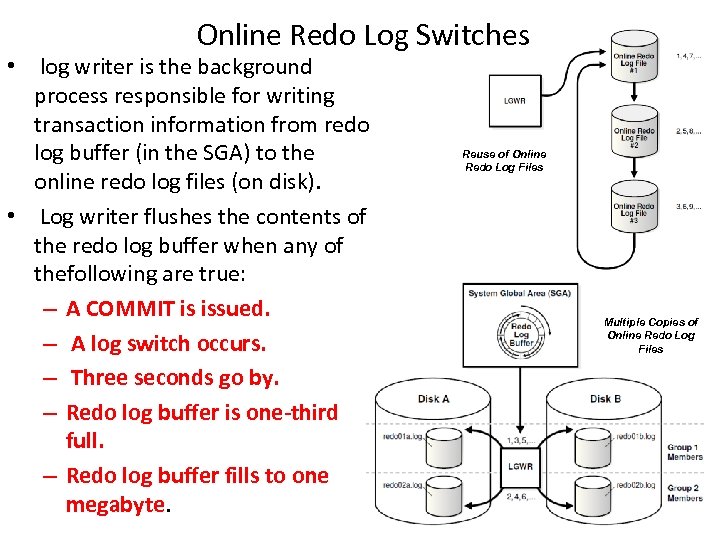  Online Redo Log Switches • log writer is the background process responsible for