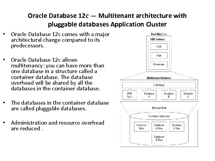 Oracle Database 12 c — Multitenant architecture with pluggable databases Application Cluster • Oracle