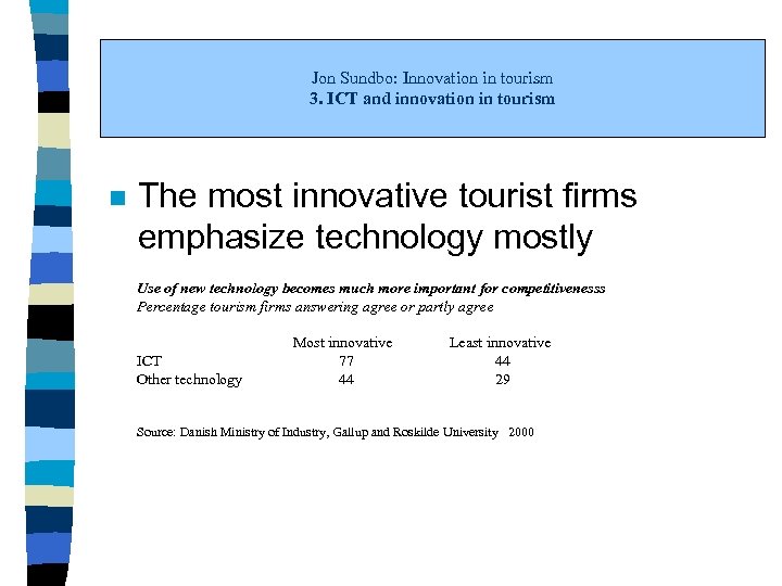 Jon Sundbo: Innovation in tourism 3. ICT and innovation in tourism n The most