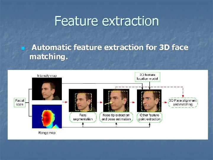 Feature extraction n Automatic feature extraction for 3 D face matching. 