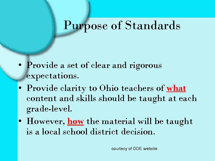 Purpose of Standards • Provide a set of clear and rigorous expectations. • Provide