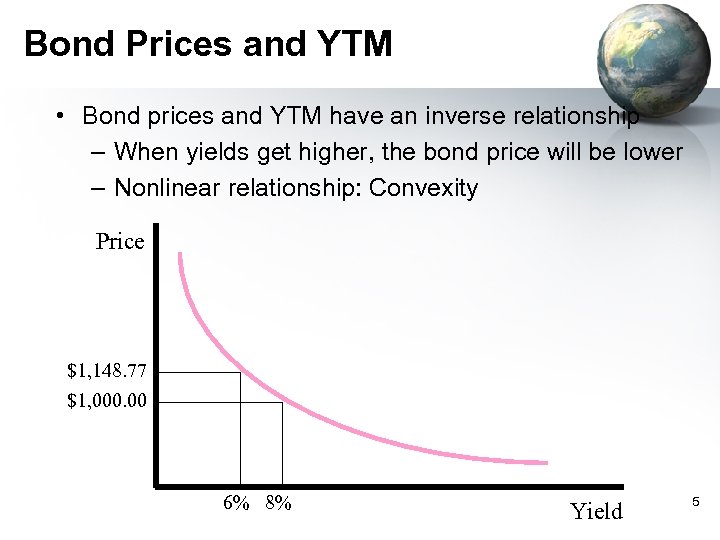 Bond Prices and YTM • Bond prices and YTM have an inverse relationship –