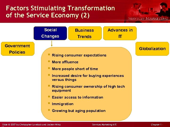 Factors Stimulating Transformation of the Service Economy (2) Social Changes Government Policies Business Trends